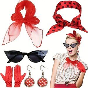 Retro Rockabilly Women's Costume Accessories Set, 1950s Fashion Ensemble